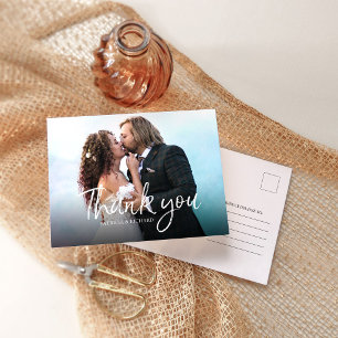 Carte Postale Chic Script Élégant Mariage Photo Merci