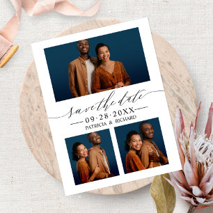 Carte Postale Chic Script Wedding Enregistrer La Date 3 Photo Co