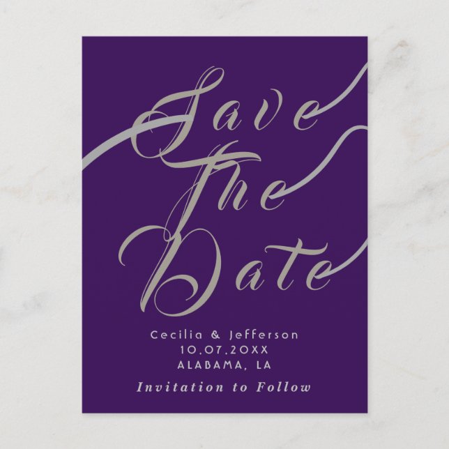Carte Postale Chic Script Wedding Enregistrer la date Faire-part (Devant)