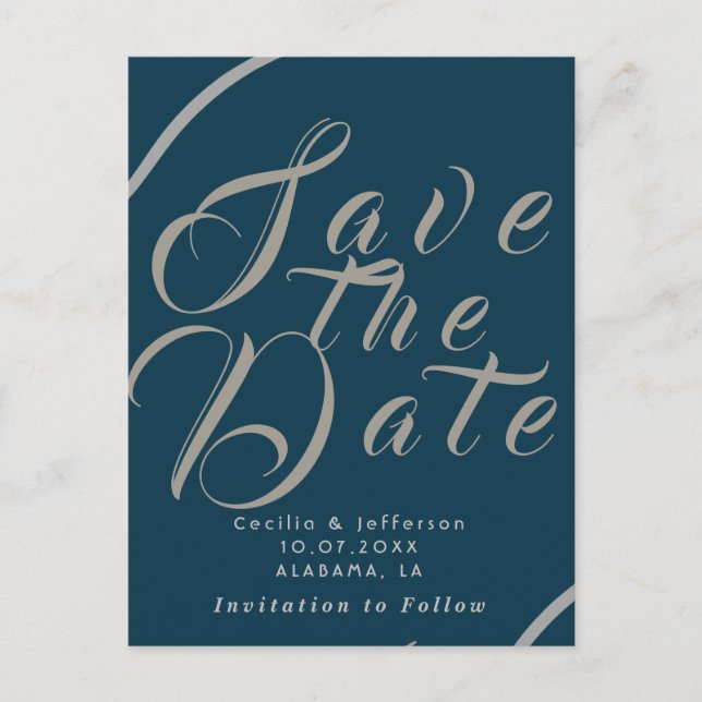 Carte Postale Chic Script Wedding Enregistrer la date Faire-part (Devant)