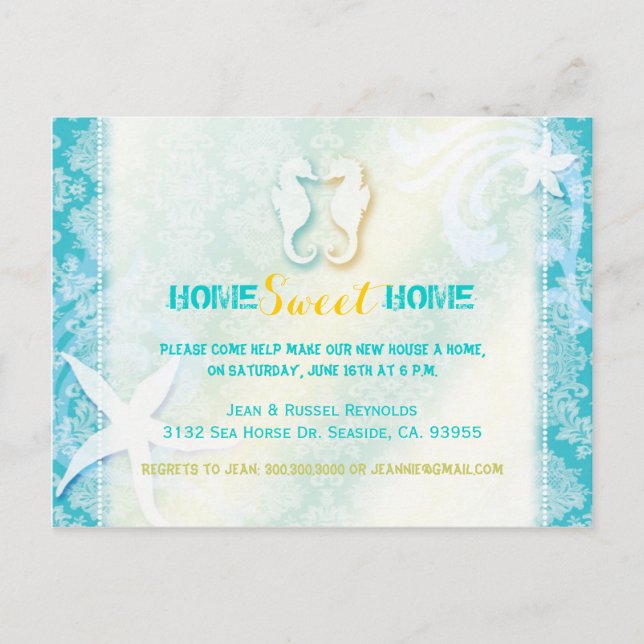 Carte Postale Chic Sea Horse Beach House Party Invitation (Devant)