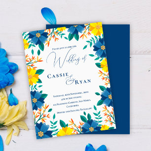 Carte Postale Chic tendance Faire-part de mariage florale bleu j