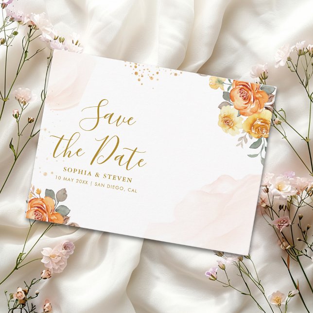 Carte Postale Chic wedding with orange floral Illustration (Créateur téléchargé)