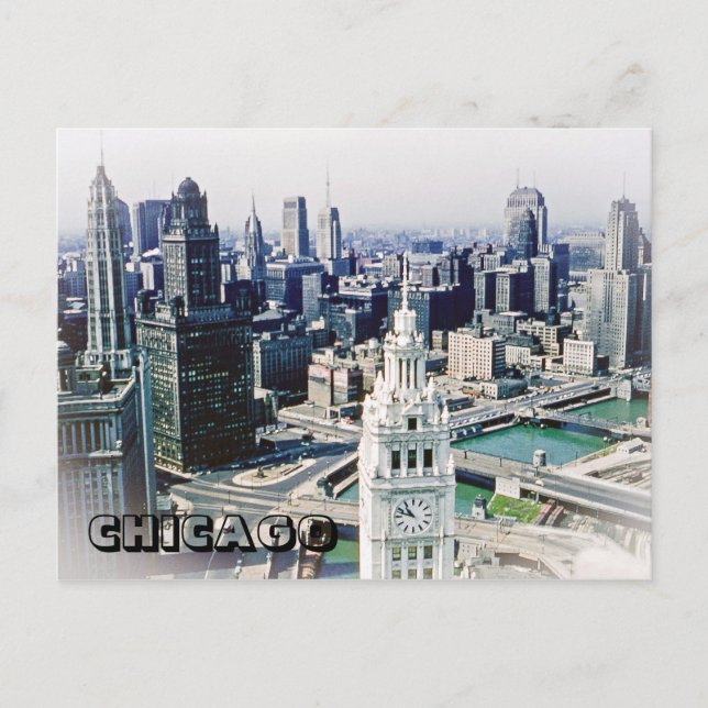 CARTE POSTALE CHICAGO 1954 SKYLINE WEST DE TRIBUNE TOWER PHOTO (Devant)