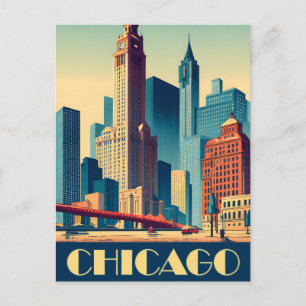 Carte Postale Chicago, gratte-ciel de la ville, voyage