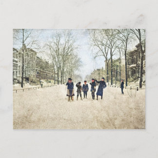CARTE POSTALE CHICAGO HIVER LINCOLN PARK 1897 COULEUR ENFANTS