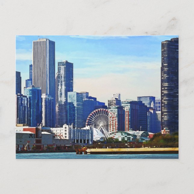 Carte Postale Chicago IL - Chicago Skyline et Navy Pier (Devant)
