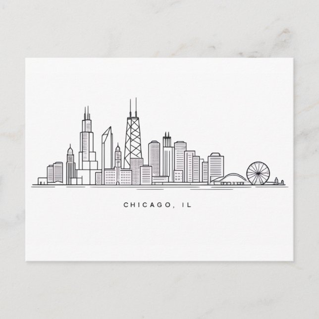 Carte Postale Chicago IL Cityscape Illustration (Devant)