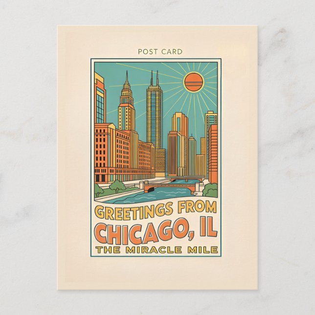 Carte Postale Chicago IL Miracle Mile Rétro (Devant)