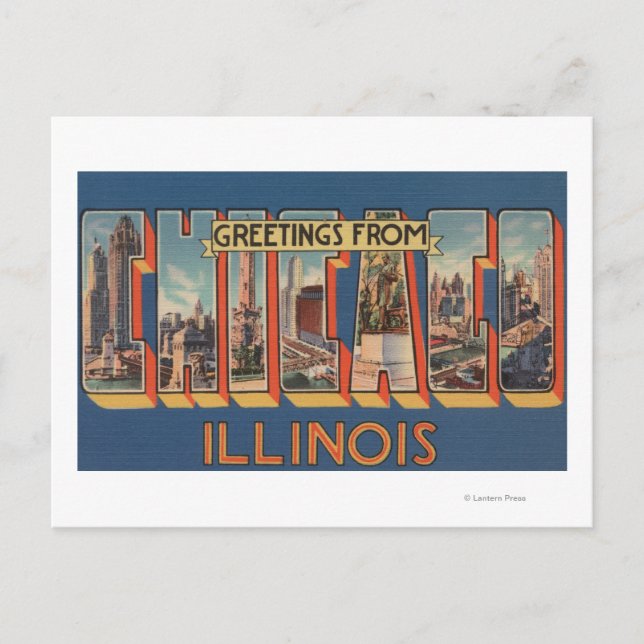 Carte Postale Chicago, Illinois - Grandes Lettres Scènes 2 (Devant)