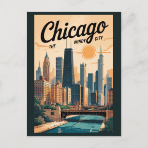 Carte Postale Chicago Illinois Horizon Voyage Art Rétro