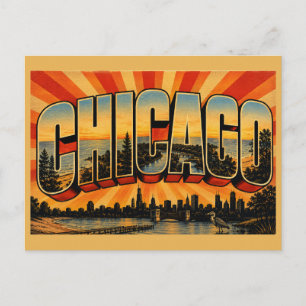 Carte Postale Chicago Illinois Lac Michigan Rivière Plages Art