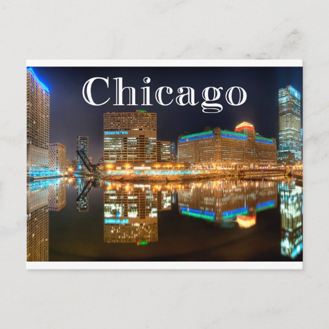 Carte Postale Chicago Illinois Night Skyline États-Unis, États-U (Devant)