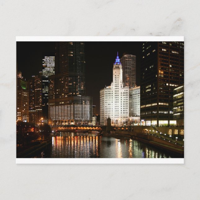 Carte Postale Chicago Illinois nuit Skyline Travel Post Card (Devant)