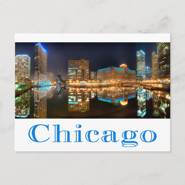 Carte Postale Chicago Illinois nuit Skyline Travel Post Card (Devant)