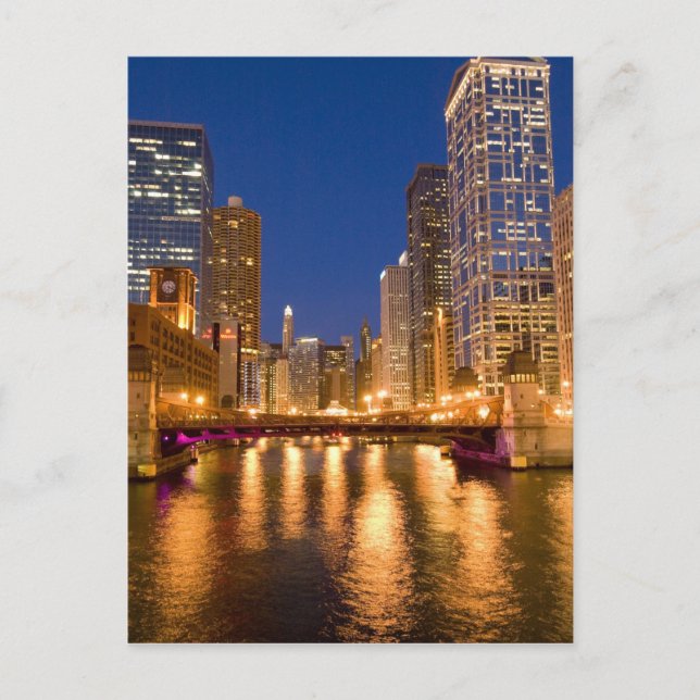 Carte Postale Chicago, Illinois, Skyline et Chicago River (Devant)