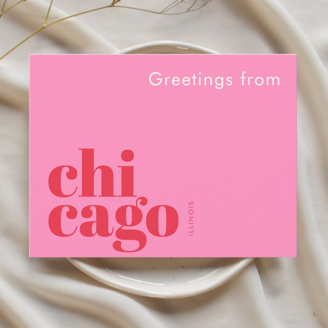 Carte Postale Chicago Illinois typographique rose  (Créateur téléchargé)