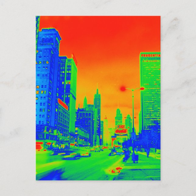 Carte Postale Chicago Michigan Avenue @ Nuit 1967 Neon Colorful (Devant)