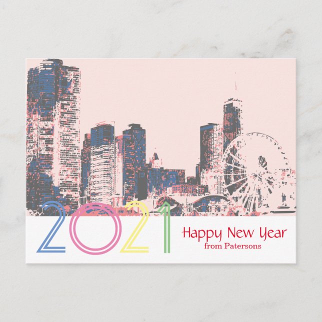 Carte Postale Chicago Skyline Bonne Nouvelle 2021 (Devant)