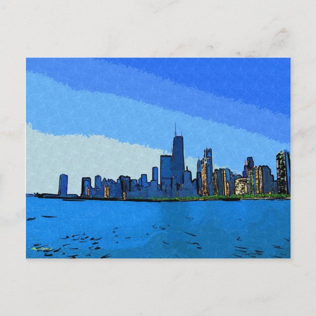 Carte Postale Chicago Skyline dans Collage Paint (Devant)