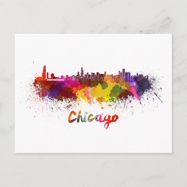 Carte Postale Chicago skyline in watercolor (Devant)