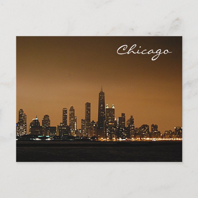 Carte Postale Chicago Skyline la nuit (Devant)