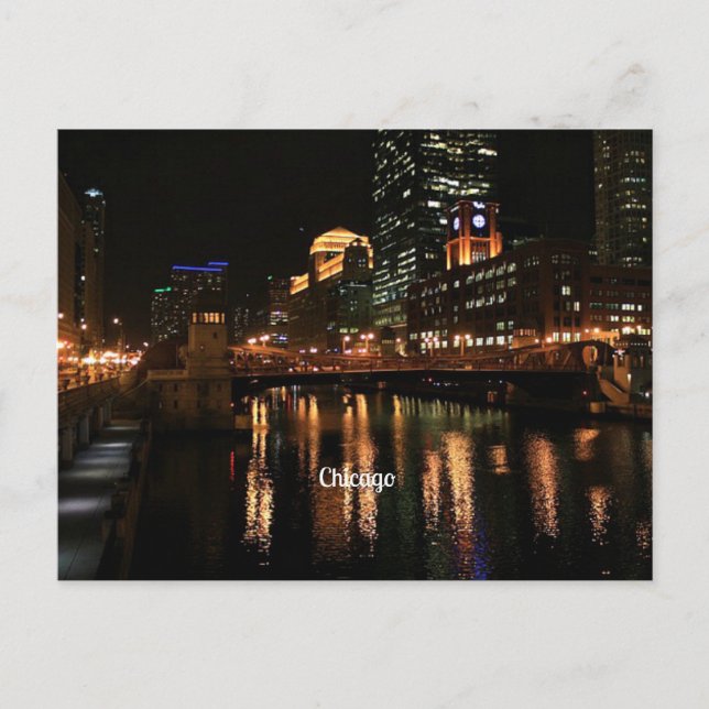 Carte Postale Chicago Skyline la nuit (Devant)