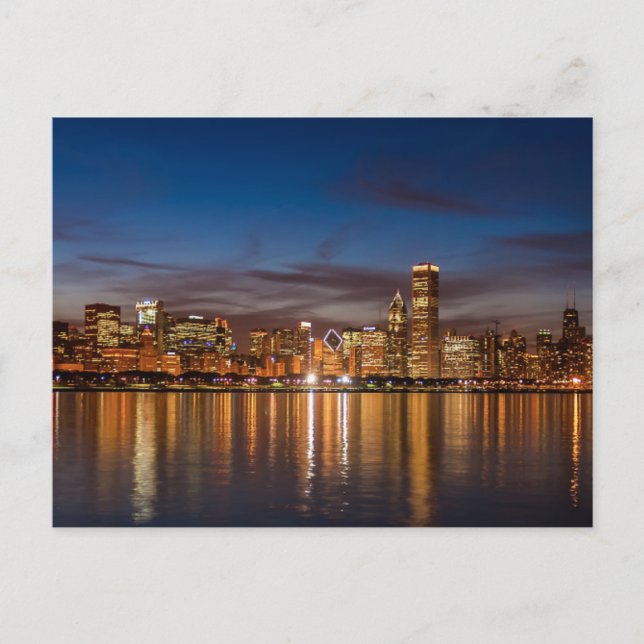 Carte Postale Chicago Skyline La Nuit (Devant)