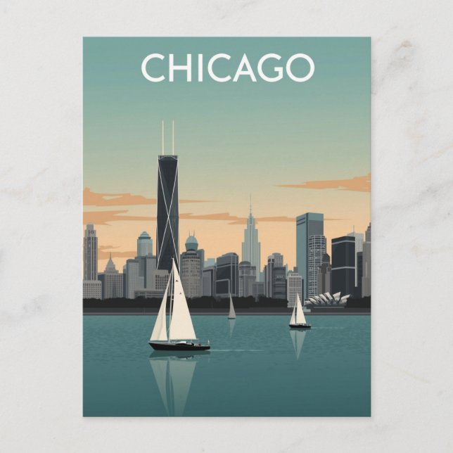Carte Postale Chicago Skyline Sailboats (Devant)