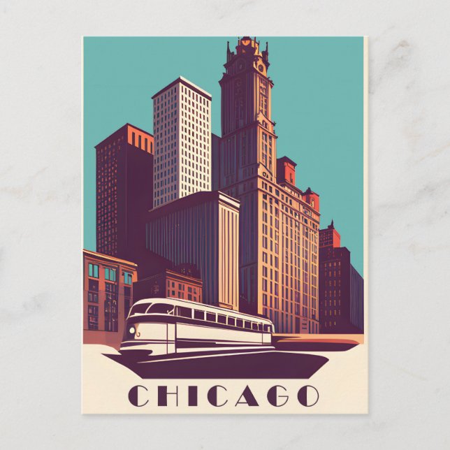Carte Postale Chicago, Transport en commun, Voyage (Devant)