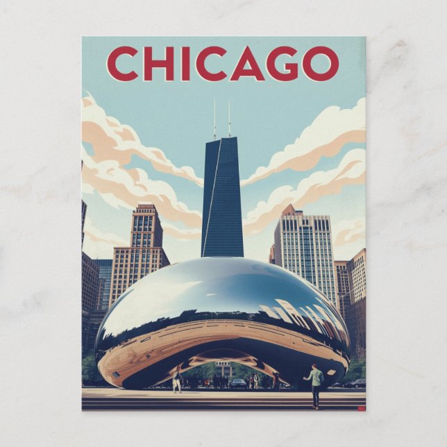 Carte Postale Chicago Travel Poster: The Bean and Willis Tower S (Devant)