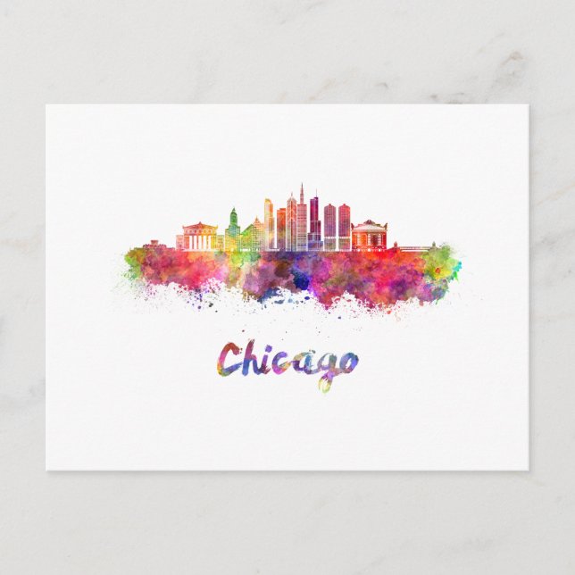 Carte Postale Chicago V2 skyline in watercolor (Devant)