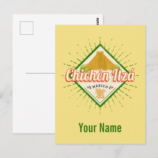 Carte Postale Chichen Itza Mexique Retro Maya Vintage Yucatan (Devant / Derrière)