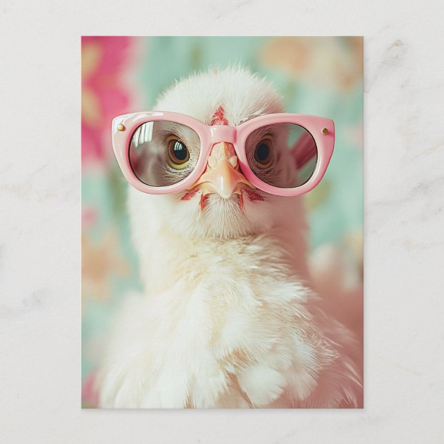 Carte Postale Chick cool avec lunettes roses ressort (Devant)