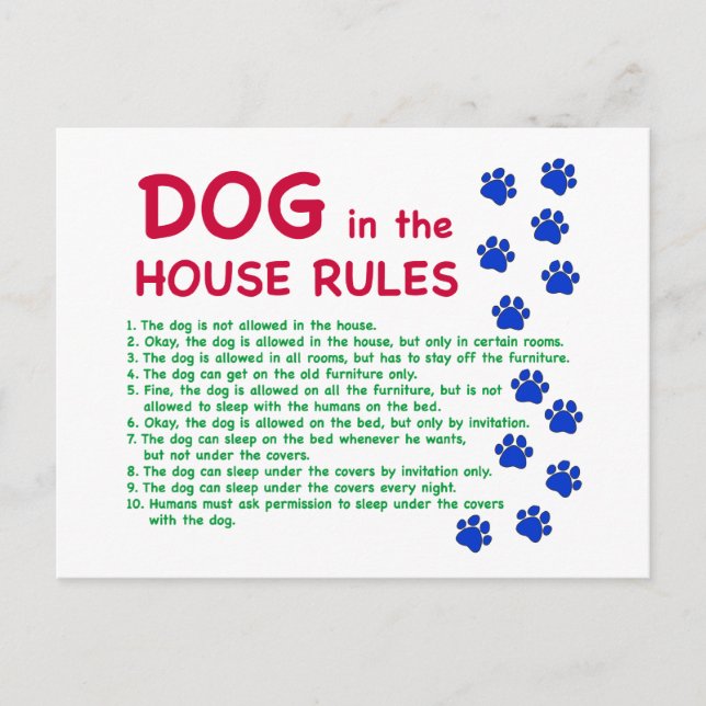 Carte Postale Chien à la maison - règles à suivre (Devant)