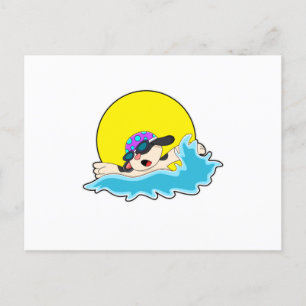 Carte Postale Chien à la natation avec lunettes de natation