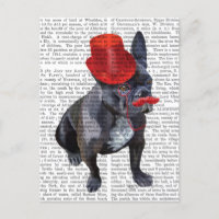 Chien à tête rouge avec chapeau rouge et moustache