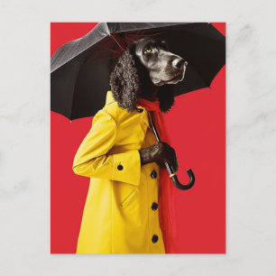 Carte Postale Chien adorable dans un imperméable jaune arrière -