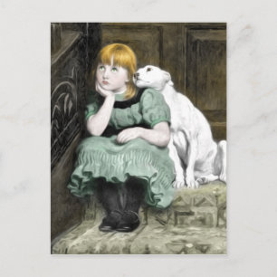 Carte Postale Chien Adoring Girl Victorian Peinture