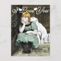 Chien Adoring Girl Victorian Peinture Je Vous Aime
