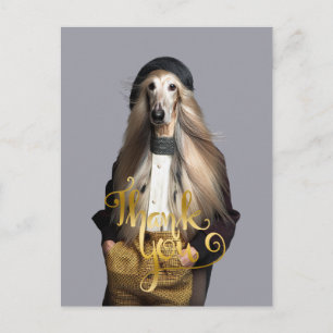 Carte Postale Chien afghan blond aux cheveux longs en pantalon M