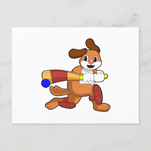 Carte Postale Chien au cricket avec batte de cricket