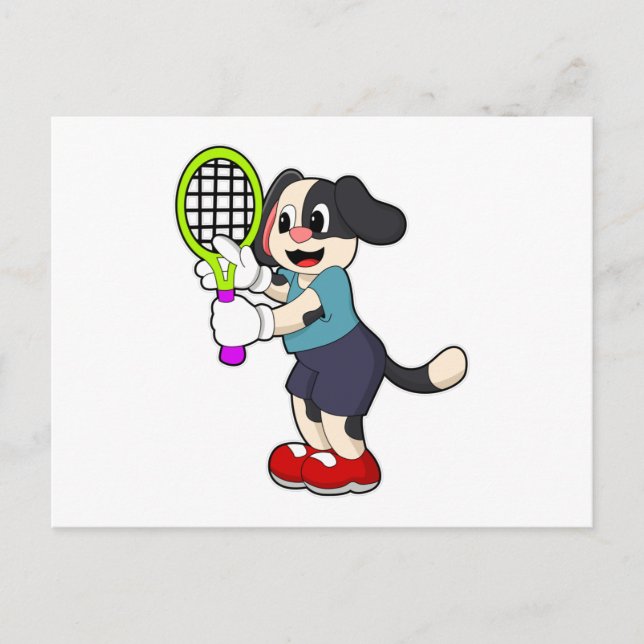 Carte Postale Chien au tennis avec raquette de tennis (Devant)