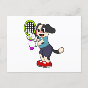 Carte Postale Chien au tennis avec une raquette de tennis