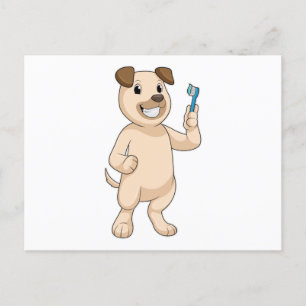 Carte Postale Chien avec brosse à dents