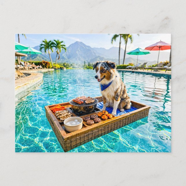 Carte Postale Chien avec flotteur de barbecue (Devant)