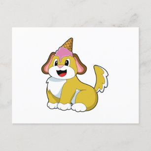 Carte Postale Chien avec glace au gaufre