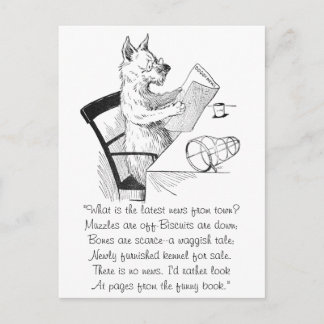Carte Postale Chien avec lunettes lit le papier