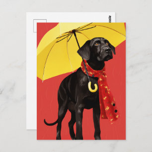 Carte Postale Chien avec un parapluie jaune