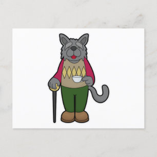 Carte Postale Chien avec une tasse de café